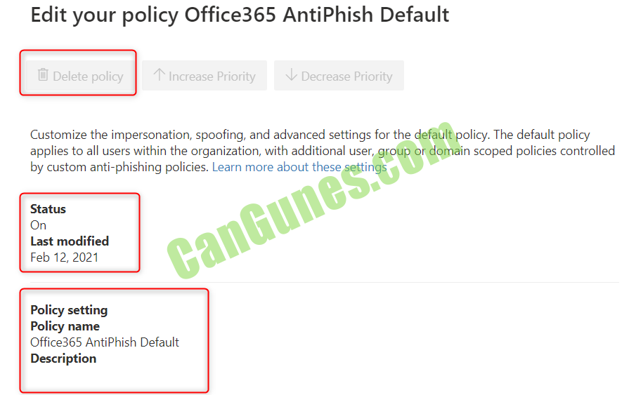 Office 365 Anti-Phisging Policy