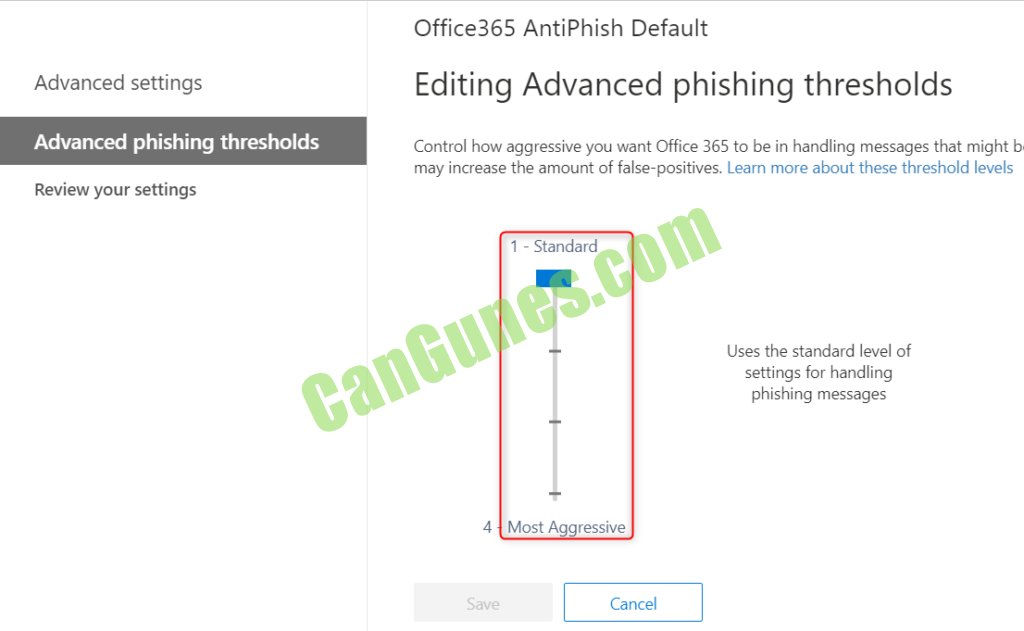 Office 365 Anti-Phisging Policy thresholds limits